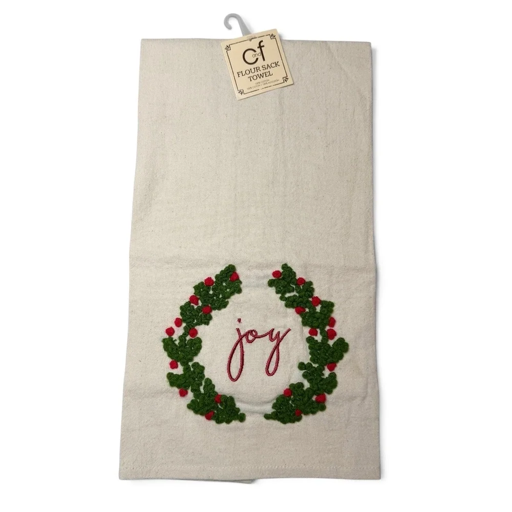 C&F Home Joy Wreath Flour Sack Kitchen Towel Christmas 86171397 NWT